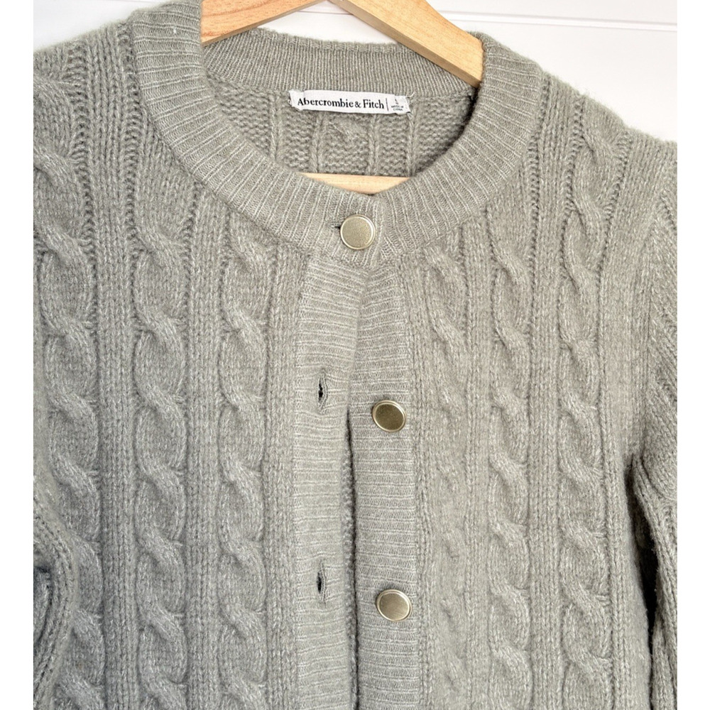 Abercrombie & Fitch Cable Crew Cardigan Sweater Olive Green Gold Buttons Cozy S - Picture 5 of 10